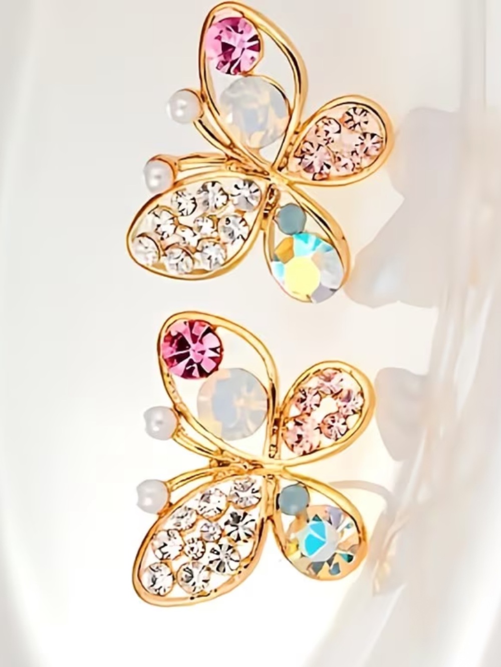 Golden Butterfly Crystal Stud Earrings - Women Jewelry